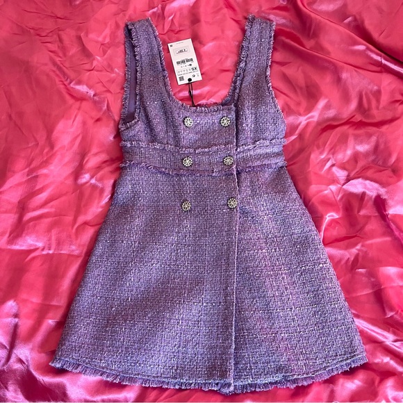 Zara purple tweed mini dress with crystal buttons 💜 - Picture 1 of 3